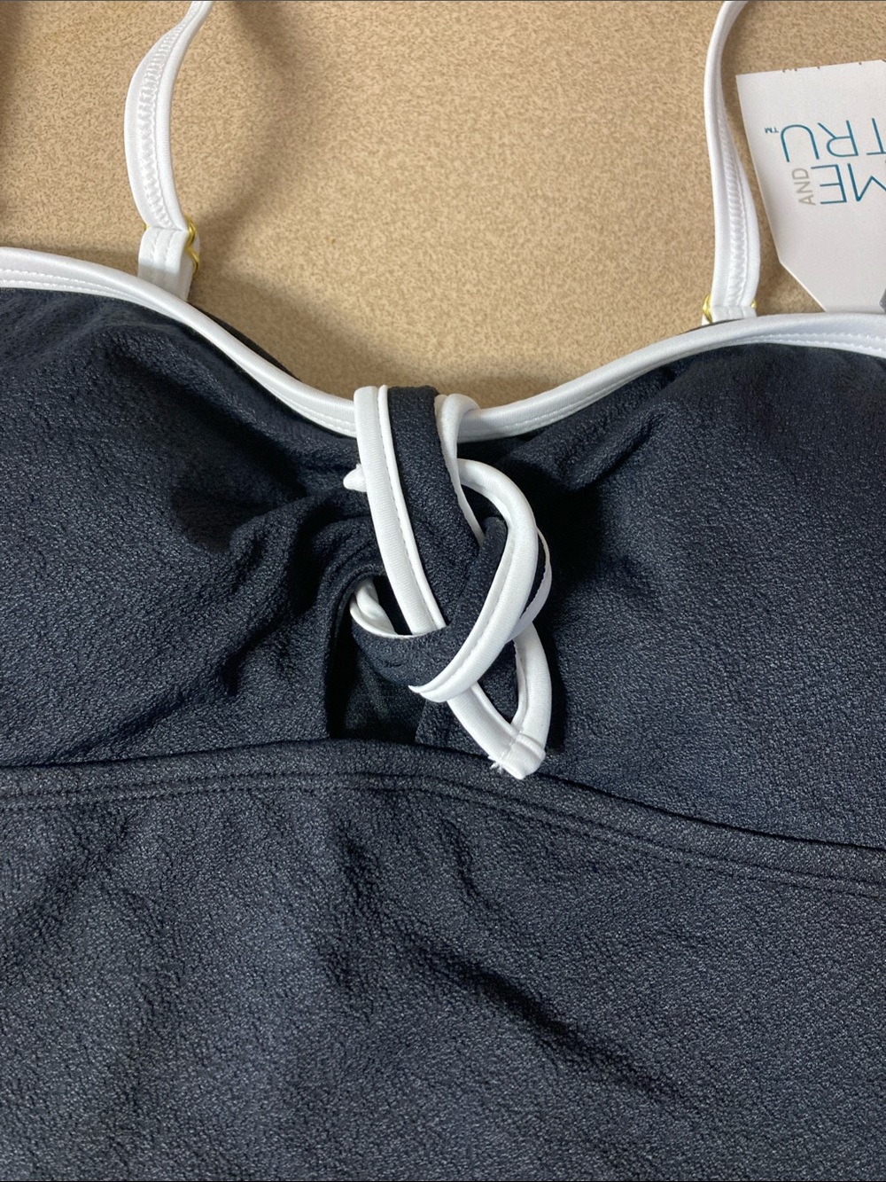 Time and Tru Black Swim Tankini Top with White Trim - Picture 3 of 8